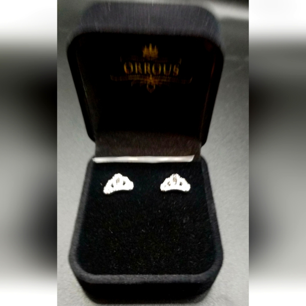 ORROUS & CO Women's 18K White Gold Plated Cubic Zirconia Crown Stud Earrings